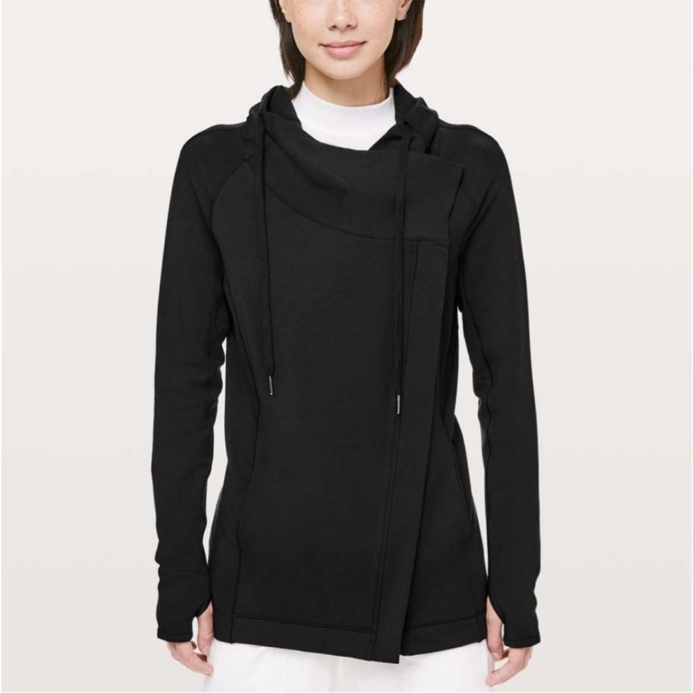 Lululemon Coast Easy Wrap Zip Up Modal Black Jacket Cocoon Neck Women’s Size 6